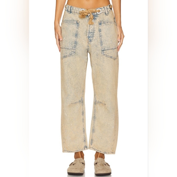 We The Free Denim - FREE PEOPLE MOXIE LOW SLUNG PULL ON BARREL JEANS COWBOY
